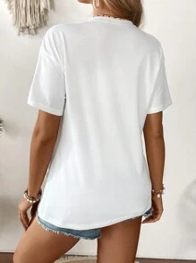 SHEIN Pregnant Women Heart Embroidery Short Sleeve Casual T-Shirt, Vacation