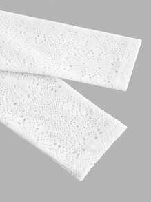 SHEIN MOD 女式白色钩针蕾丝长袖衬衫、度假上衣、镂空衬衫、白色衬衫、波西米亚风、女式沙滩罩衫、网眼、女式纽扣衬衫、波西米亚风女装 - 白色 - 查看 4