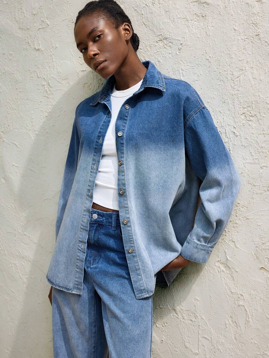 Maija Damska jesienna kurtka jeansowa jednorzędowa z długim rękawem i opadającymi ramionami, w stylu kowbojskim