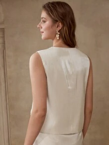 MOTF PREMIUM V-Ausschnitt handgemachte Bluse mit Blumen Applikation - Aprikosenfarben - Übersicht 6