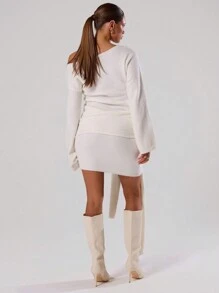 MUSERA Heavy Knit Tie Front Sweater Dress Y2k For Spring Casual Cute 90's Sun  Chic - White - View 3