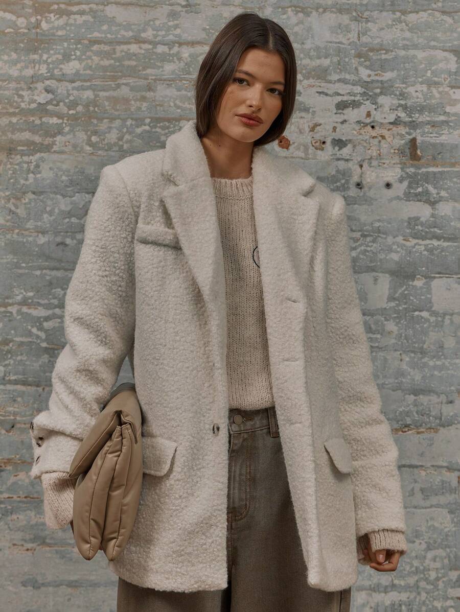 MUSERA Blazer con bolsillo en el pecho, abotonado y texturizado, para la temporada de invierno