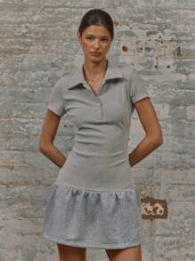 MUSERA Drop Waist Collared V-Neck Button Up Short Sleeve Mini Skater Dress Cute Spring Summer