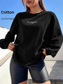 Muchica Letter Graphic Drop Shoulder Tee - Black - View 7