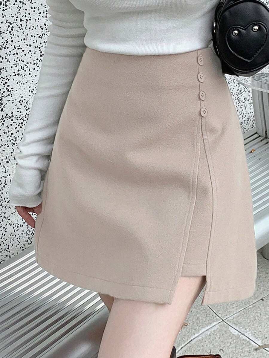 Dazy Star Women Casual Solid Color A-Line Split Hem Skirt, Autumn/Winter