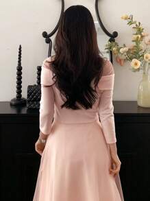 DAZY Women Off Shoulder Elegant Mid-Length Flared Dress Elegant - Pink - View 8