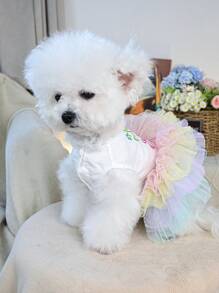PETSIN 1pc Pet Dog Cat Universal Easter Costume Dress, Cute Embroidery Gradient Tulle Puffy Princess Style Pet Dress, For Gift - Multicolor - View 4