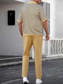 Manfinity CasualCool 男士几何印花短袖衬衫和纯色长裤休闲两件套 - 彩色 - 查看 2