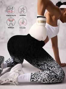 SHEIN Sport Studio Seamless Multi-Color Gradient High-Elasticity Tummy Control Lifting Leopard Print Sports Yoga Leggings