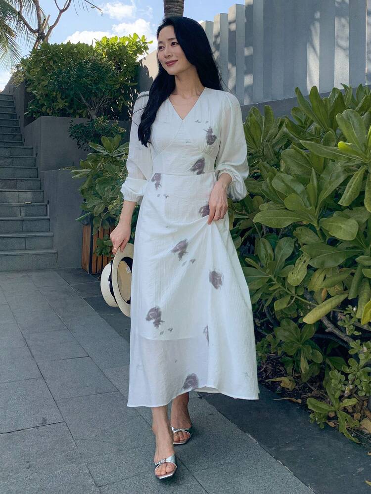 Women's Colorblock Print Long Casual Vacation Dress,Fall Dress Long Sleeve Dress Maxi Dress
