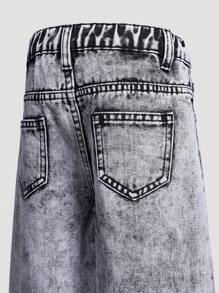 SHEIN Young Girl' Grey Denim Rhinestone Embellished Wide-Leg Jeans - Grey - View 5