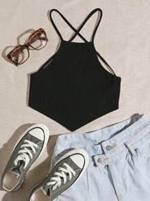 SHEIN EZwear 夏季服装 交叉系带露背吊带背心