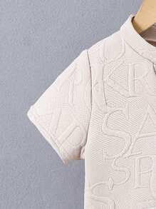 男婴经典休闲提花针织短袖上衣和长裤套装 - 卡其色 - 查看 8