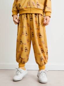 SHEIN Young Boy Cartoon Print Pocketed Loose Drawstring Sweatpants - Yellow - View 3