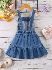 Young Girl' Blue Cute Ruffle Adjustable Denim Pinafore Dress - Medium Wash - View 2