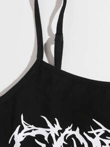 SHEIN EZwear 圖案印花短版吊帶上衣 - 黑色 - 查看 5