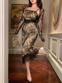 DAZY Women's Sexy Lace City Party 2 Pieces Set, Spring/Summer - Black - View 4