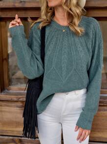 LanaWest Pull tricoté à col rond, manches raglan et manches longues pour femmes, automne/hiver