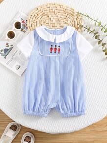 Bộ đồ liền thân sọc xanh sọc đơn giản mùa hè dễ thương cho bé trai sơ sinh, thích hợp cho tiệc sinh nhật, dạ hội, biểu diễn, đám cưới, lễ kỷ niệm một tháng, lễ rửa tội và sinh nhật lần thứ 1, tiệc mừng em bé - Nhiều màu - Xem 13