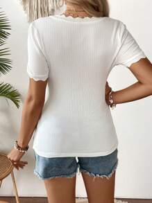 SHEIN T-shirt casual ajusté à manches courtes avec bordure en dentelle, pour femmes enceintes