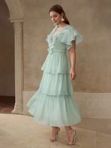 MOTF VESTIDO LARGO CON VOLANTES MULTICAPA FLUIDO