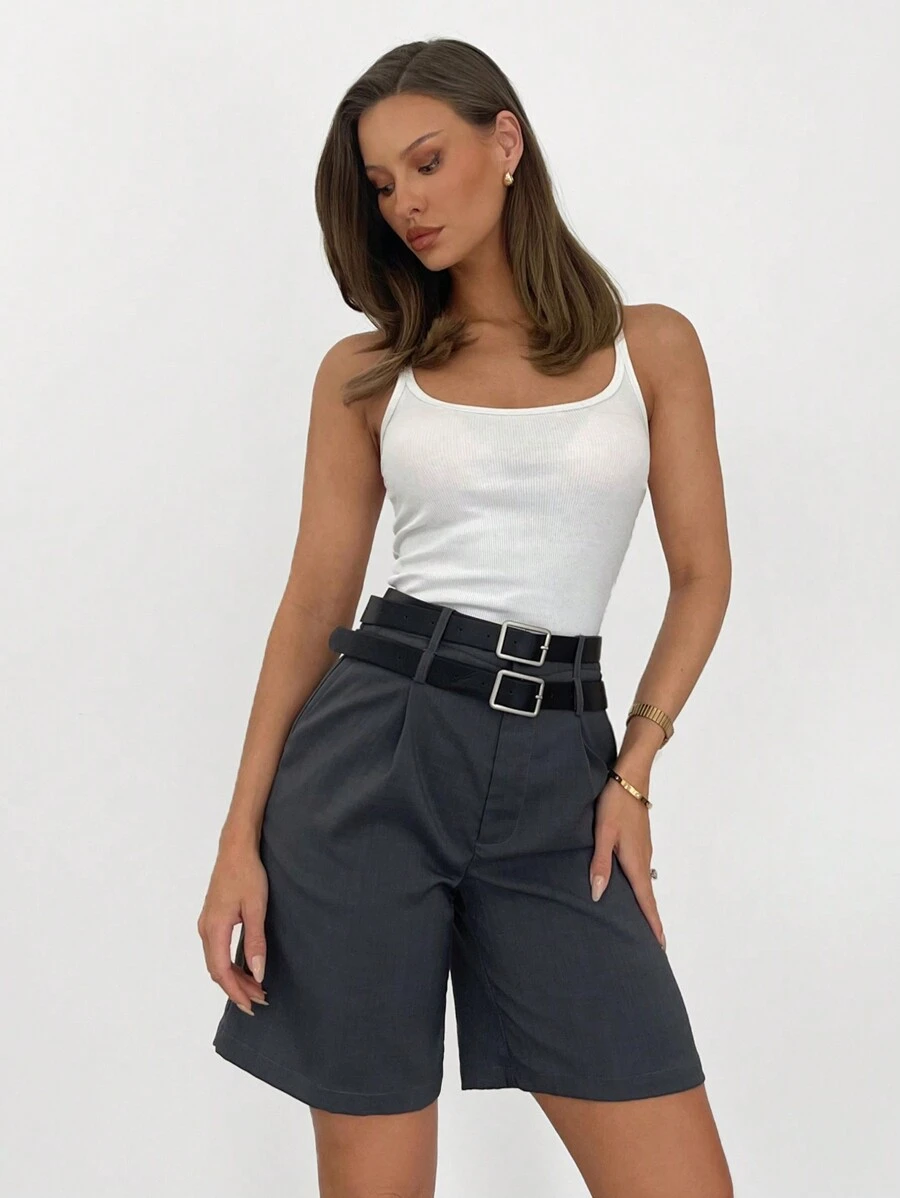 SHEIN Essnce Women's Casual Solid Color Loose Shorts