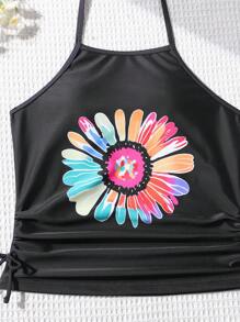 SHEIN Tween Girls' Fitted Casual Minimalist Comfortable Butterfly Tied Decor Camisole Bikini Top