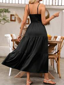 Breezaya 女士节日褶皱吊带连衣裙长款度假海滩装 - 黑色 - 查看 2