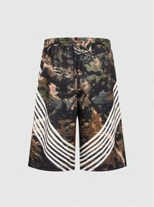 ROMWE MEN Street Life Men's Casual Camo Tie Front Pocket Printed 3/4 Sweatpants - Multicolor - View 4