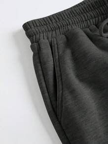 SHEIN BASICS Casual Sports Loose Pockets Solid Color Knitted Women's Pants - Dark Grey - View 9