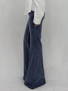 DAZY Women's Casual Washed Low-Waist Flare Leg Jeans - Blue - View 3