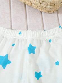 SHEIN 2 件套婴儿男孩可爱星星月亮印花休闲套头长袖上衣和长裤睡衣套装 - 杏色 - 查看 7