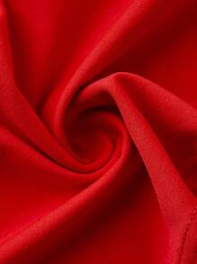 SHEIN ICON Blusa de punto de manga raglán de cuello en V de manga corta para el Día de San Valentín, talla grande, con aplicación de encaje rojo - Rojo - Ver 4