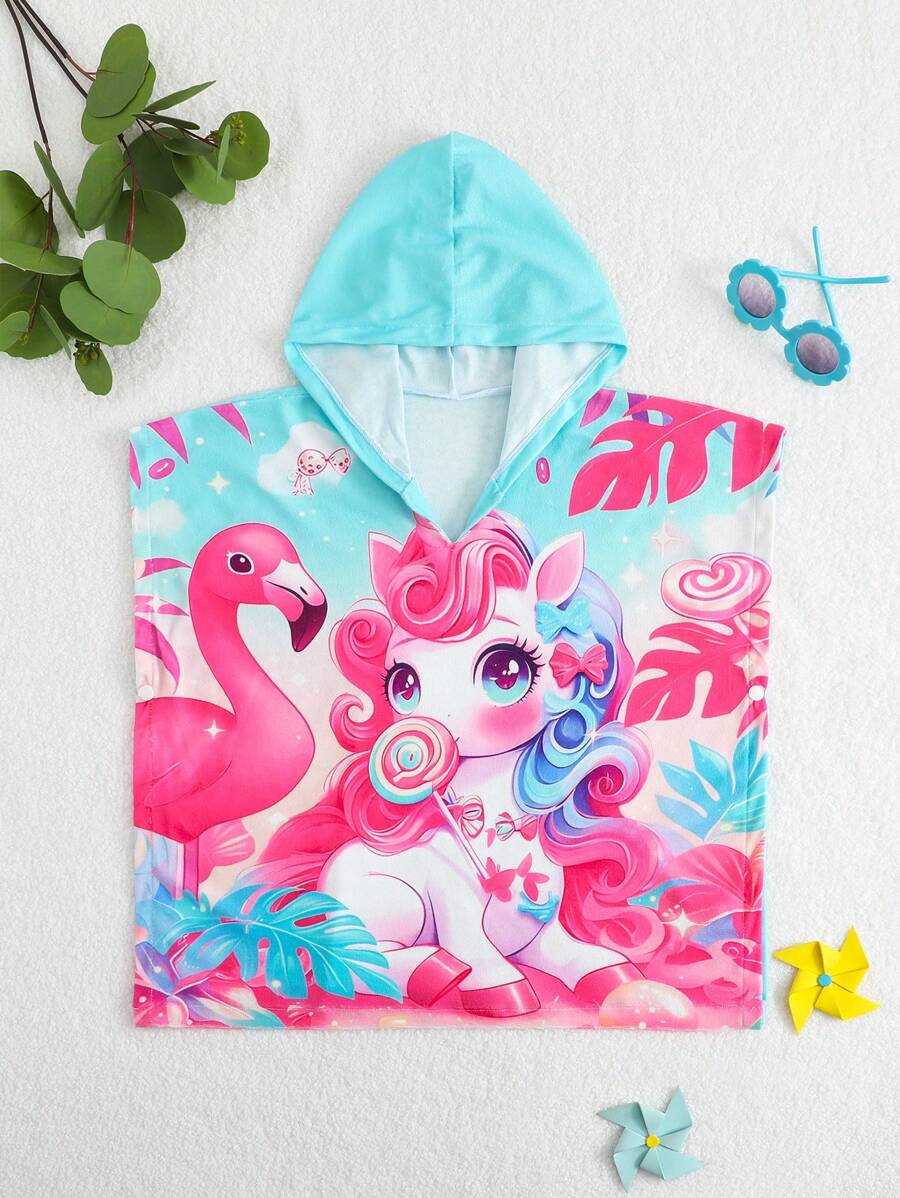 Cute Unicorn Printed Hooded Cover Up For Little Girls - Multicolor - View 1