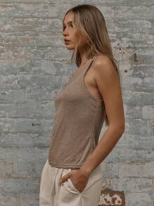 MUSERA Double Scoop Neck Sleeveless Ribbed Tank Top Casual Summer Fall