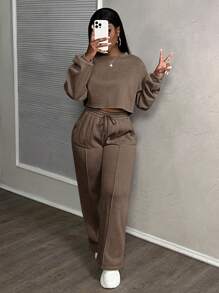 Slaydiva 2025夏季新款音乐节,复活节,圣帕特里克节,生日派对,毕业季,学生装,日常出游,百搭百搭,休闲,度假,邮轮旅行,海滩,日光浴,网络红,休闲街头风,宽松运动,女士两件套 - 棕色 - 查看 5