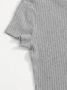SHEIN EZwear Mock-neck Rib-knit Bodysuit - Light Grey - View 4