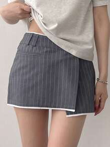 DAZY Rok Mini Wanita dengan Hem Warna Kontras, Desain 2-in-1 Rok Musim Gugur untuk Sekolah - Grey - View 5