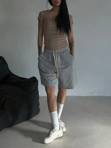 DAZY Women's Elastic Waist Casual Loose Fit 5/3 Length Shorts, Summertime