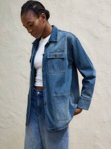 Maija Women's Casual Washed Ombre Denim Jacket For Spring,Cowgirl - Blue - View 5