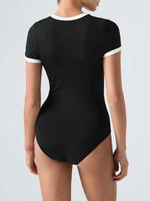 LYSMO Women Contrast Color Trimmed Bodysuit, Simple And Versatile For Daily Wear In Spring And Summer