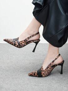 CUCCOO BIZCHIC Women's Pointed Toe High Heel Shoes With Golden Buckle, Leopard Print Fabric Upper, Fashionable For Daily Wear And Party Spring Shoes Spring Break Easter - Black - View 5