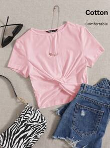 SHEIN EZwear Maglietta monocolore contorto