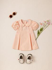 SHEIN 女婴可爱甜美蝴蝶印花领泡泡短袖连衣裙，日常春秋装 - 粉色 - 查看 3