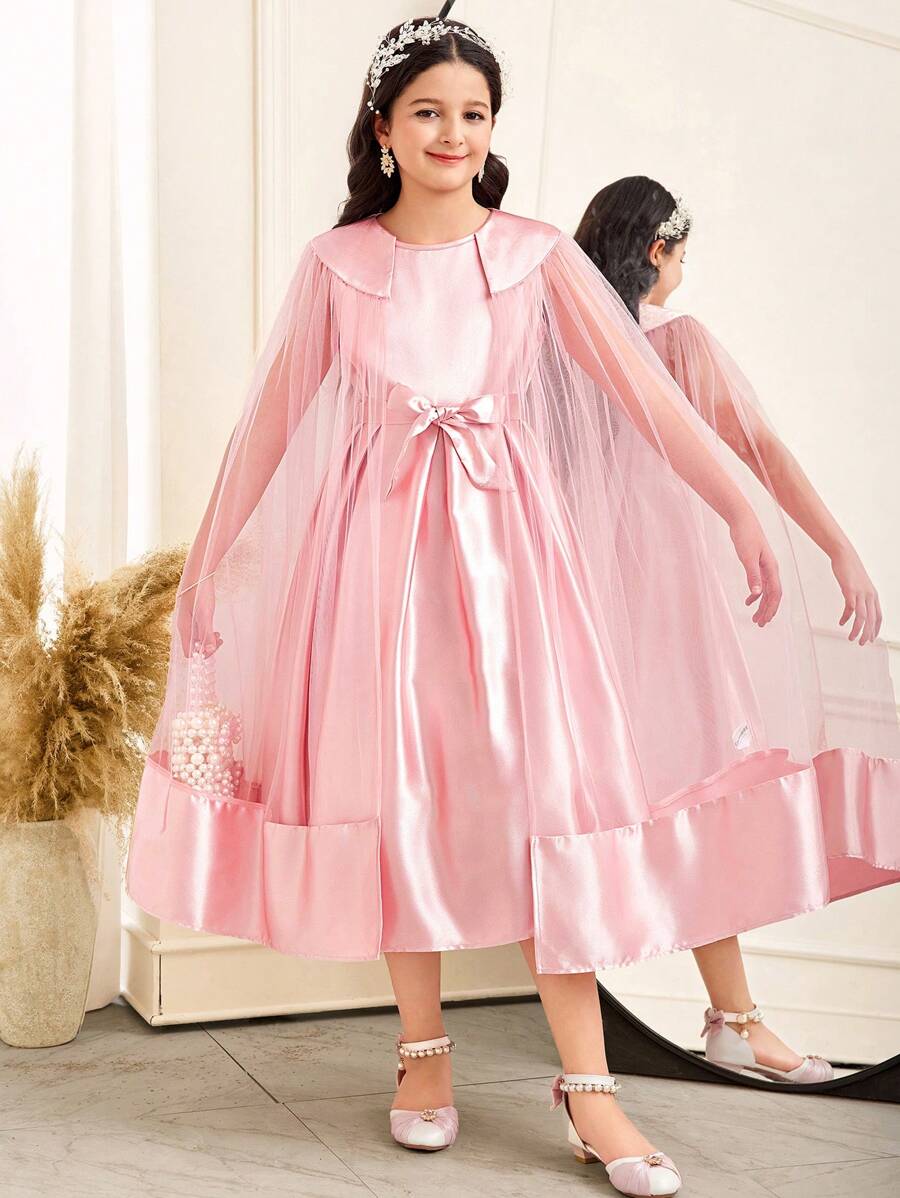 SHEIN طقم جاكيت مخمل وساتان أنيقة مع فستان كامي للفتيات المراهقات - وردي - مشاهدة 1