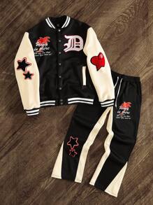 Manfinity EMRG Men's Solid Color Button Front Long Sleeve Top And Long Pants 2 Pieces Set