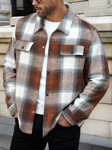 Manfinity Homme Plus Size Men's Casual Plaid Shacket For Autumn - Multicolor - View 7