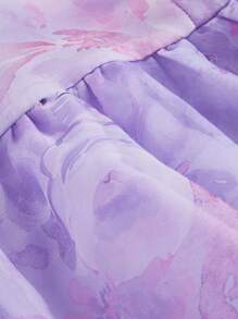 SHEIN MOD Women's Purple Tie-Dye Puff Sleeve Bow Dress, Tropical Resort Style Women's Wear, Spring/Summer Women's Wear, Beachwear, Resort Wear, Carnival Wear, 90s Style Clothing, Bridal Gown, Elegant Wedding Dress, Classic Dress, Sundress, Resort Dress, Women's Formal Dress/Party Dress - Multicolor - View 9