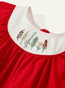 Cozy Pixies Baby Girls Casual Versatile Floral Pattern Round Neck Ruffle Trim Contrast Color Dress, Baby Girl - Multicolor - View 3