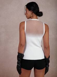 COSMINA Women's Round Neck Fitted Versatile Sheer Tank Top - Apricot - View 2